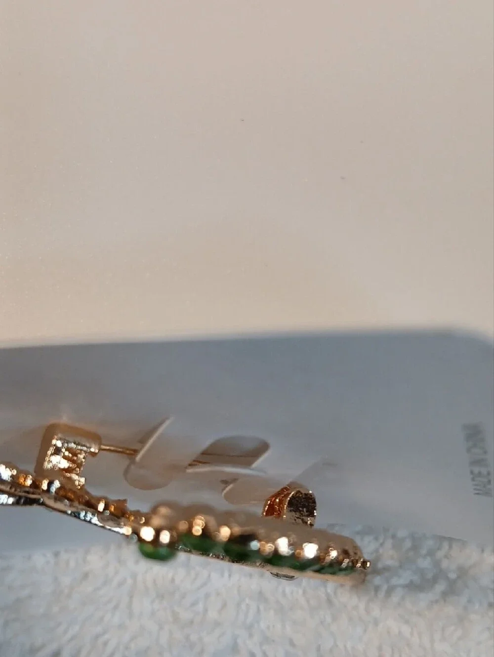 Ella Gold-Tone Leaf Brooch with Green and Clear Rhinestones